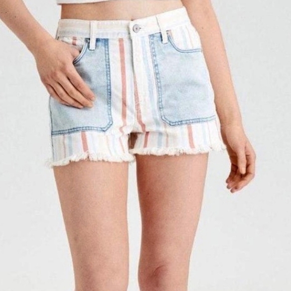 American Eagle Red White Blue Stripe Mom Shorts - Picture 1 of 7